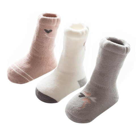 Autumn winter terry padded baby socks  THREE PAIRS